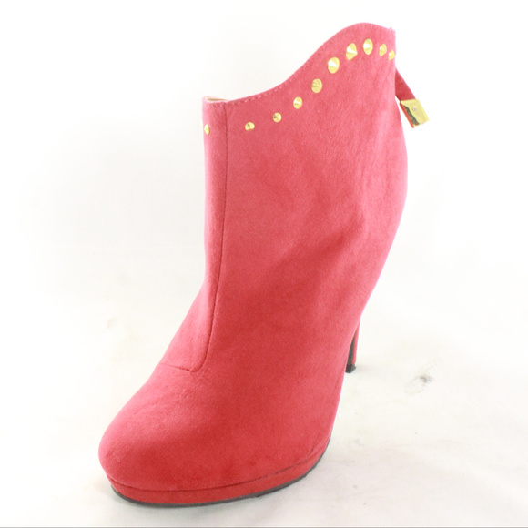 MOSSIMO Supply Red Suede Gold Studded Ankle Boots Sz 8 - Picture 7 of 8